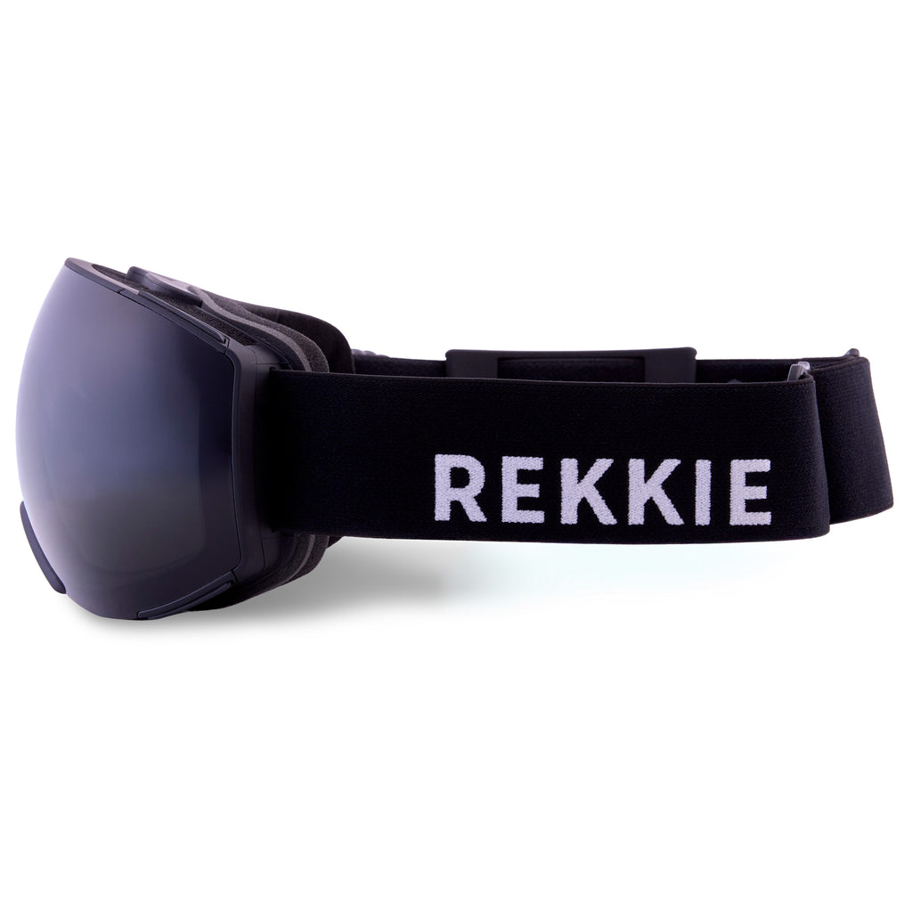 Black goggles with 'REKKIE' branding on a white background